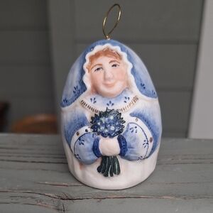 Salamander Pottery 80s Handcrafted Spring Flower Bonnet Lady Ceramic Bell